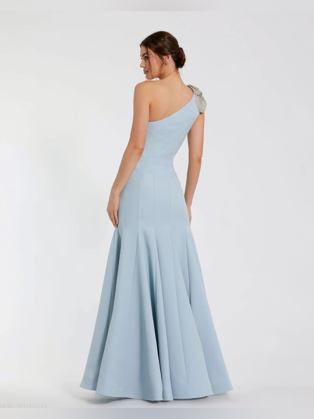 Mac Duggal Blue Crepe One Shoulder Gown With Crystal Flower Size 2 — image 3 of 3